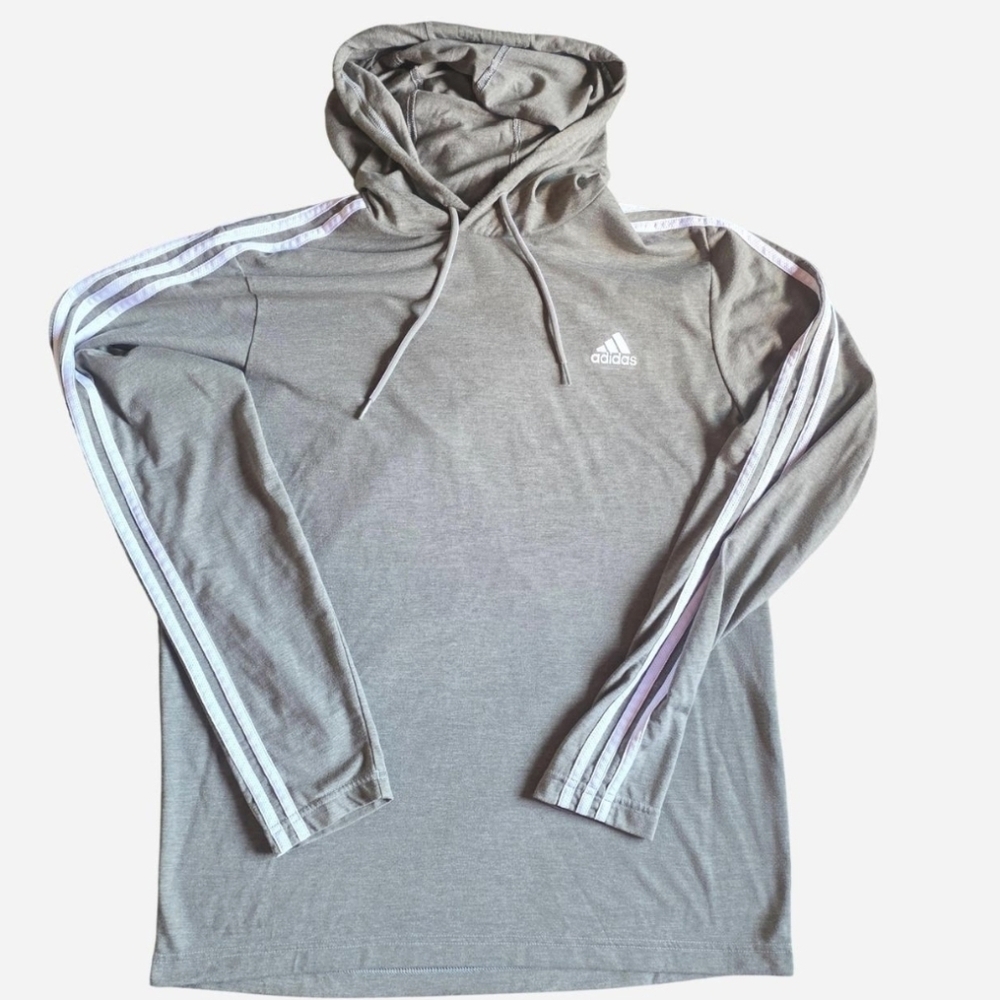 Adidas Men's Green Hoodie with Striped Sleeves Size L